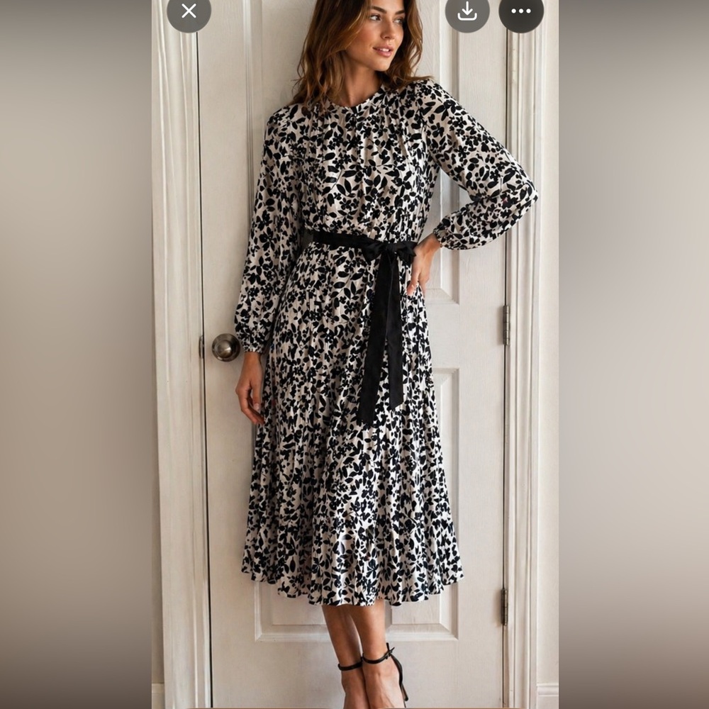 Mango Floral Black and White Maxi Dress Size 6
